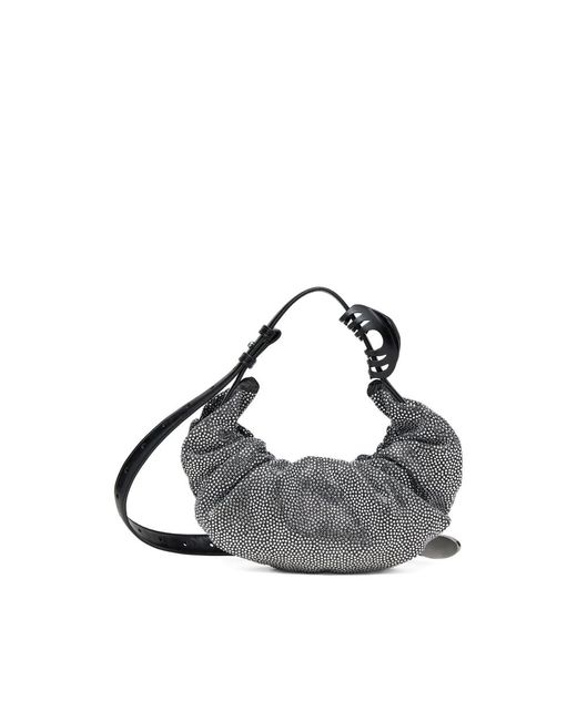 DIESEL Gray Small Grab-D Embellished Scrunched Shoulder Bag