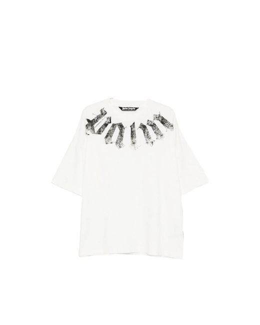 Palm Angels White Big Neck Logo Printed T-Shirt for men