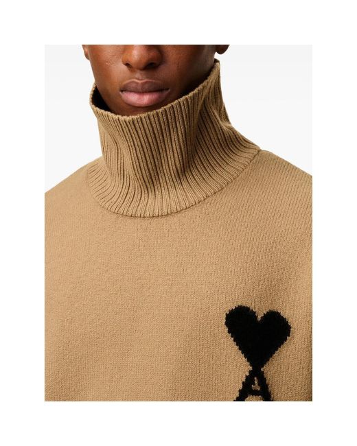 AMI Brown Ami De Coeur Funnel-Neck Sweater for men