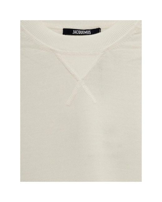 Jacquemus White Embroidered-Detail Crew Neck Jumper for men