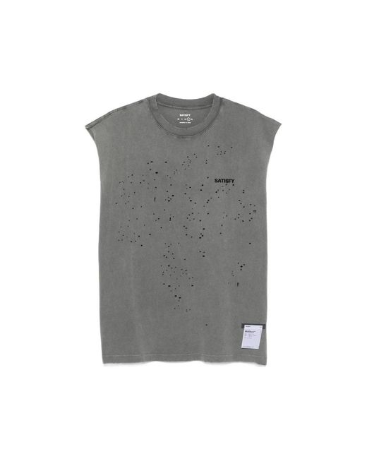 Satisfy Gray Mothtech Distressed Logo-Print Vest for men