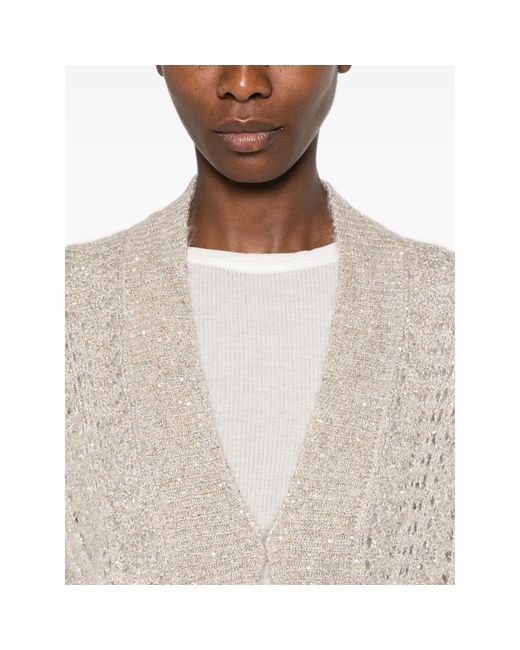 Panicale Natural Sequin-Embellished Open-Knit Cardigan