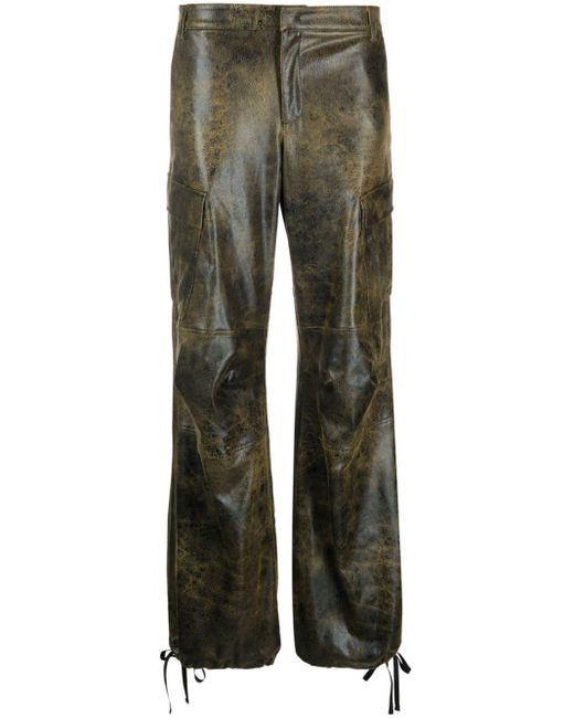 ANDAMANE Green Distressed-Effect Tapered Trousers