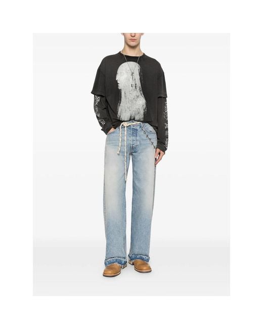 ERCOLE STUDIO Blue Embellished-Detail Frayed Jeans for men