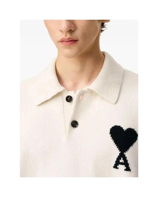 AMI Natural Ami De Coeur Wool Polo Shirt for men