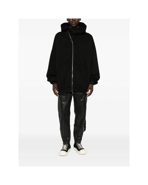 Rick Owens Black Asymmetric-Zip Long-Sleeve Hoodie for men