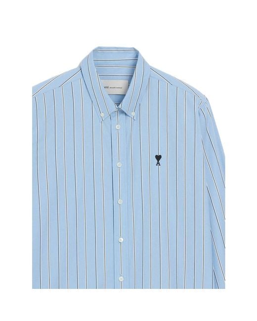 AMI Blue Ami De Coeur Vertical-Stripe Shirt for men