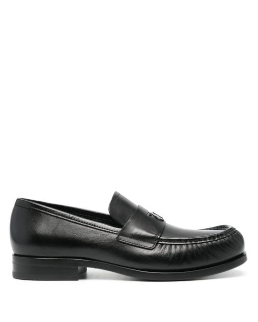Ferragamo Black Gancini-Plaque Leather Loafers for men