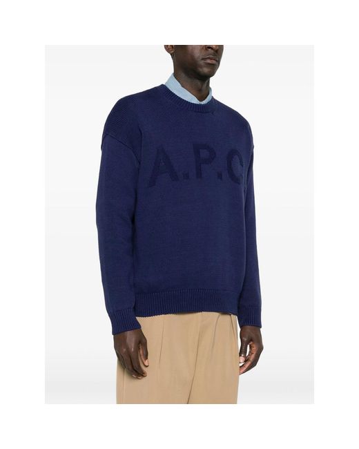 A.P.C. Blue A. P.C. Logo-Detail Crew-Neck Sweater for men