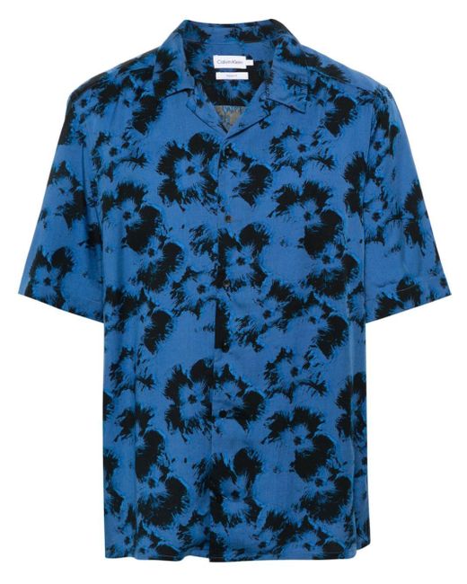 Calvin Klein Blue Floral-Print Lyocell Shirt for men