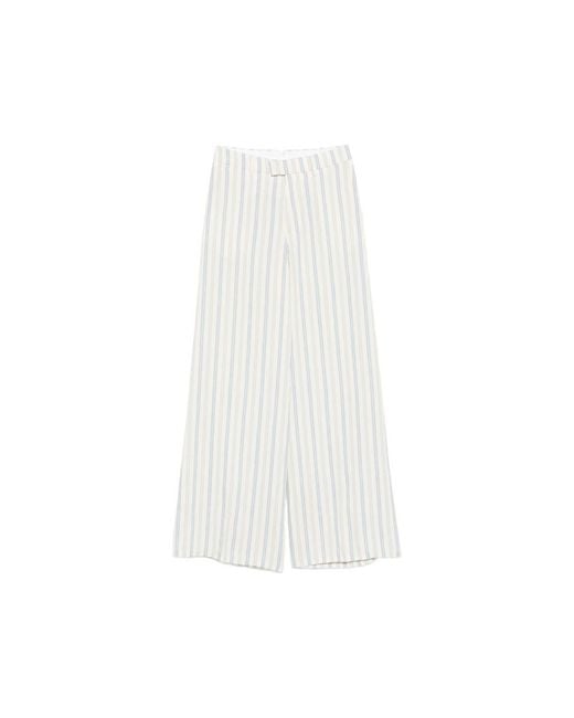 Berwich White Striped Wide Leg Trousers