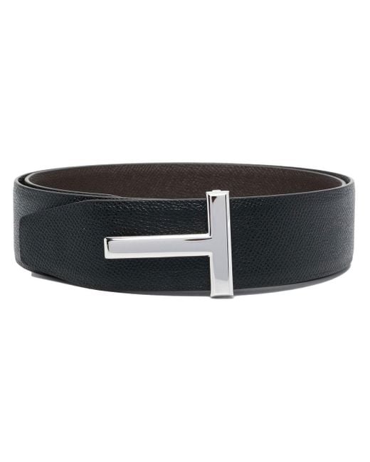 Tom Ford Black T Logo-buckle Leather Belt for men