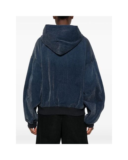 Alexander Wang Blue Logo-Embroidered Hooded Denim Jacket