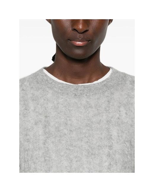 Lisa Yang Gray Cable-Knit Crew-Neck Sweater