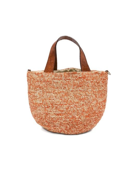 IBELIV Brown Mirozy Raffia Handles Tote Bag