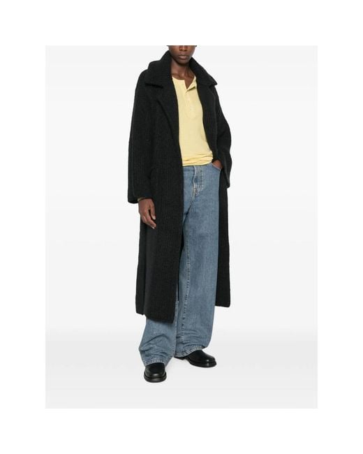 Alanui Black Ribbed-Knit Belted Coat