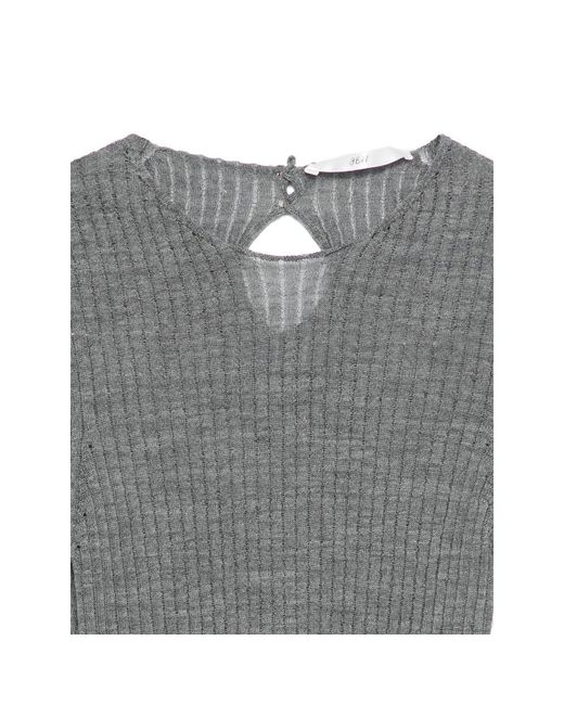 3311 Gray Ribbed Cut-Out Knitted Top