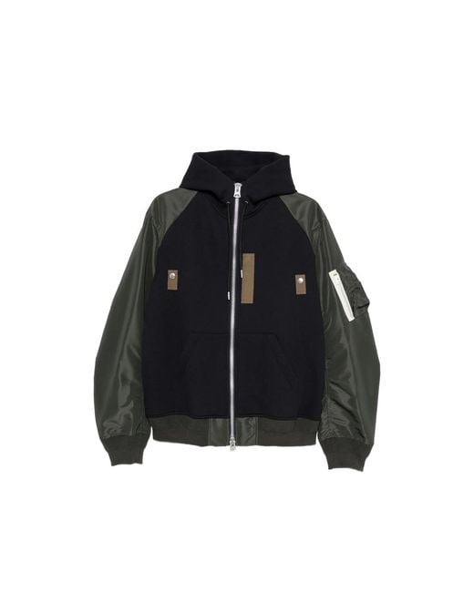 Sacai Black Panelled Zip-Fastening Jacket for men