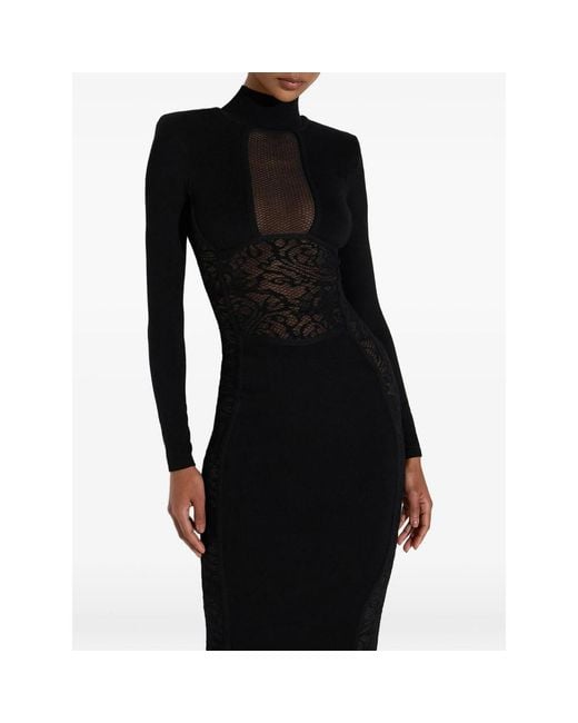 Elisabetta Franchi Black Lace-Panelled Mesh-Insert Dress