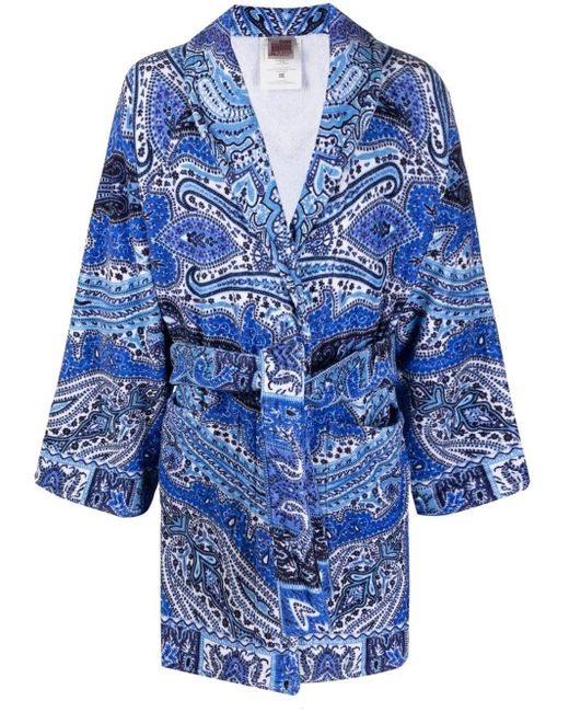 Etro Home Blue Paisley-print Cotton Robe