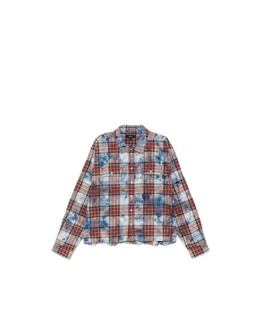 Purple Brand Blue Bleached-Effect Check-Pattern Shirt for men