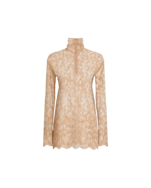Dolce & Gabbana Blue Top Lace Roll-Neck