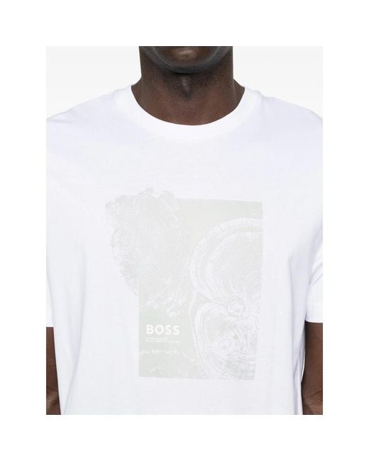 Boss White Graphic-Print T-Shirt for men
