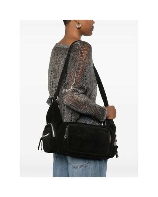 MARGE SHERWOOD Black Logo-Embossed Suede Crossbody Bag