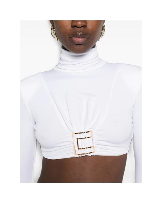 Elisabetta Franchi White Logo-Plaque Cropped Top
