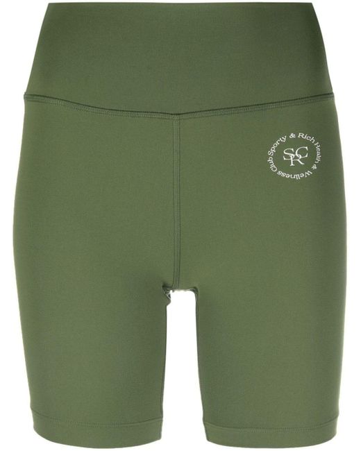 Sporty & Rich Green Logo-Print Biker Shorts