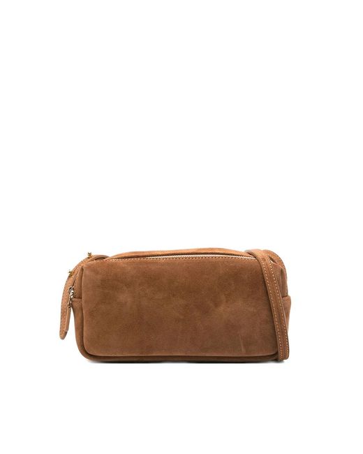Elleme Brown Mini Trousse Suede Double-Zip Shoulder Bag