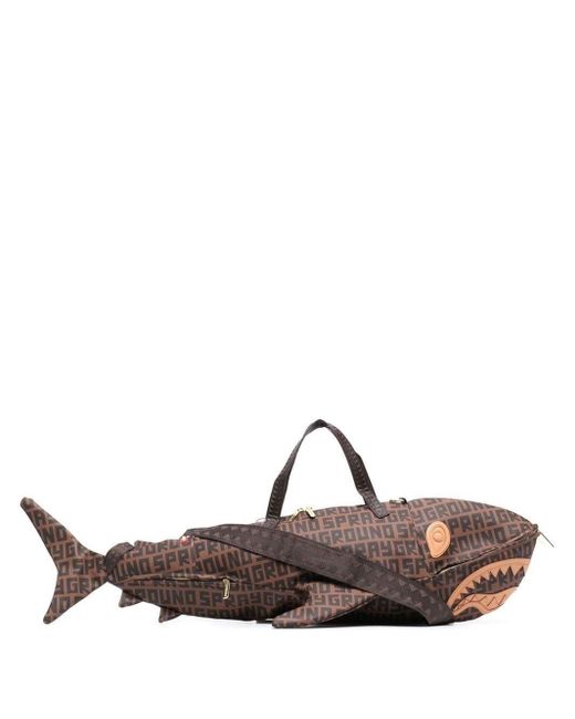 Sprayground Brown Logo-print Shark Tote Bag for men