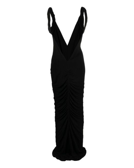 Givenchy Black Ruched V-Neck Gown