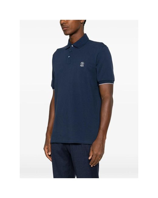Brunello Cucinelli Blue Logo-Embroidered Polo Shirt for men