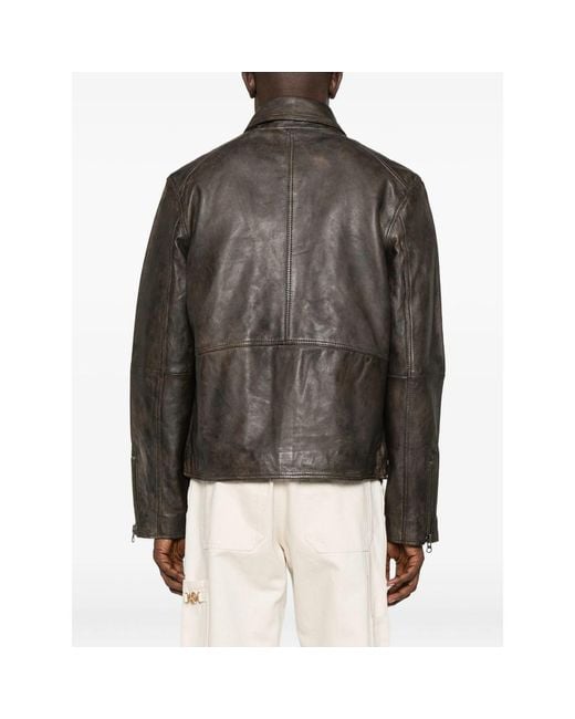 Samsøe & Samsøe Gray Sacliff X Zip-Front Leather Jacket for men