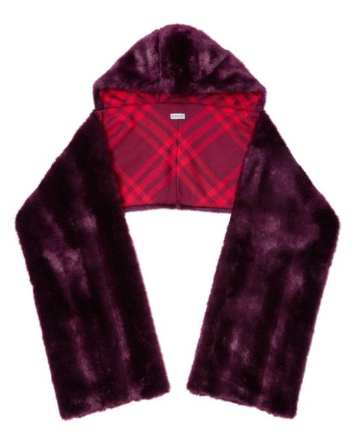 Burberry Red Faux-Fur Hooded Scarf