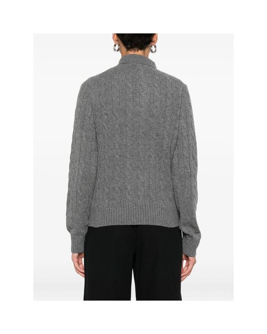 Ralph Lauren Gray Cable-Knit Wool/Cashmere Polo Jumper