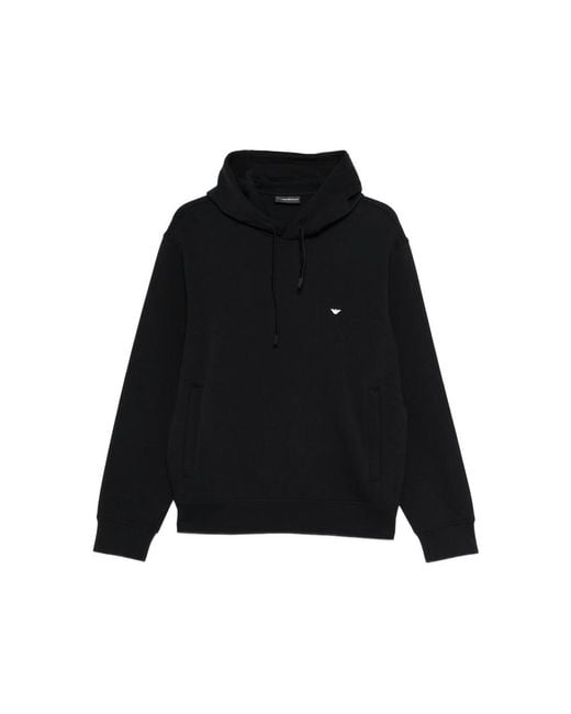 Emporio Armani Black Logo-Embroidered Hoodie for men