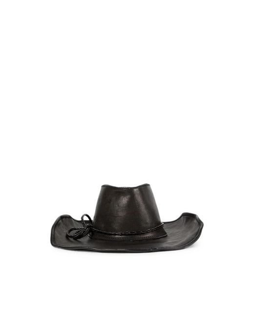 Ann Demeulemeester Black Grained-Leather Braided-Trim Hat