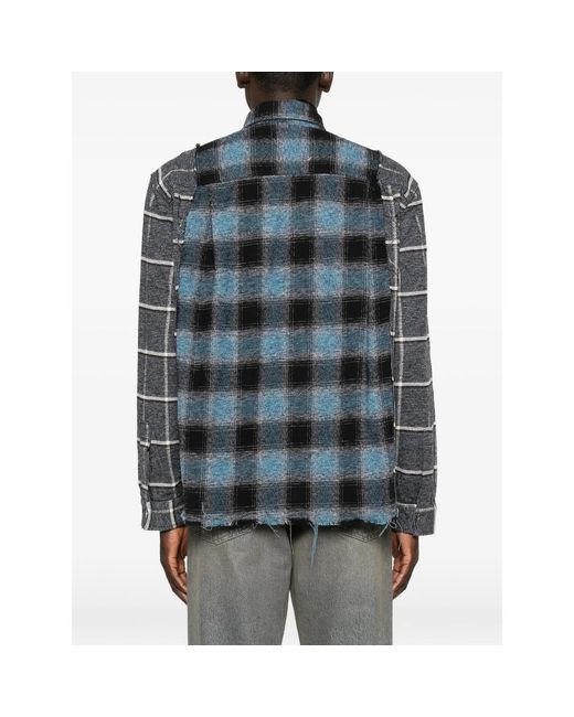 Haikure Blue Check-Pattern Frayed Shirt for men