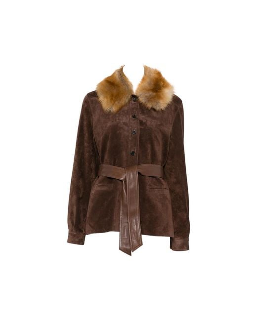 Saint Laurent Brown Belted Leather Jacket