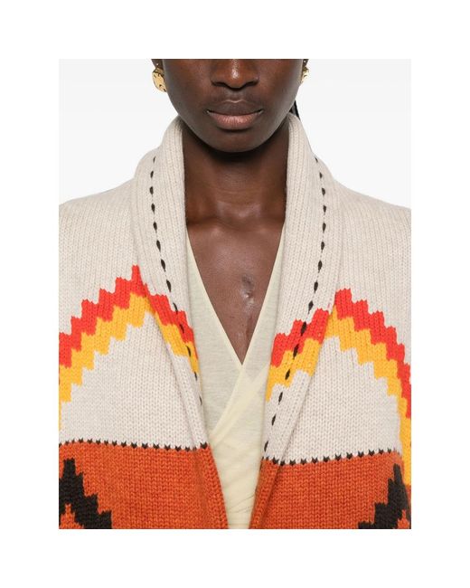 Kujten Orange Intarsia-Knit Shawl-Collar Cardigan
