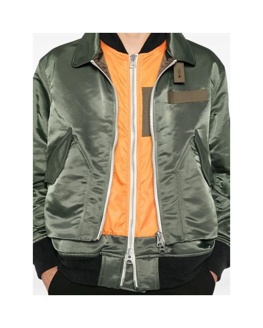 Sacai Green Layered Zip-Fastening Jacket for men