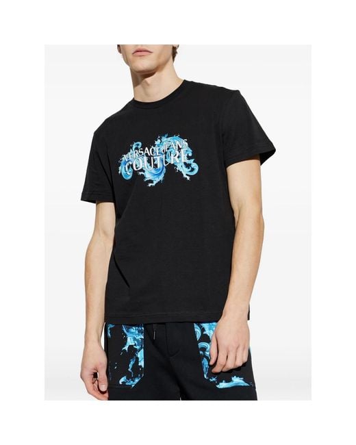 Versace Jeans Couture Black Graphic-Print T-Shirt for men