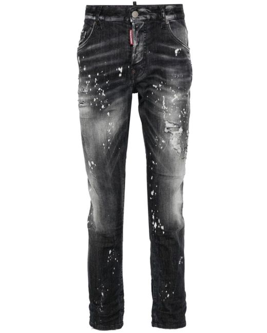 DSquared² Gray Paint-Splattered Skinny Jeans for men