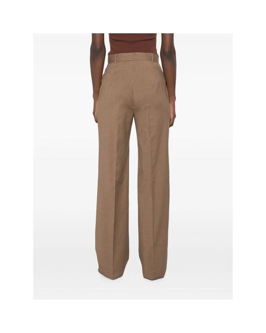 Max Mara Brown Stripe-Pattern Straight-Leg Trousers