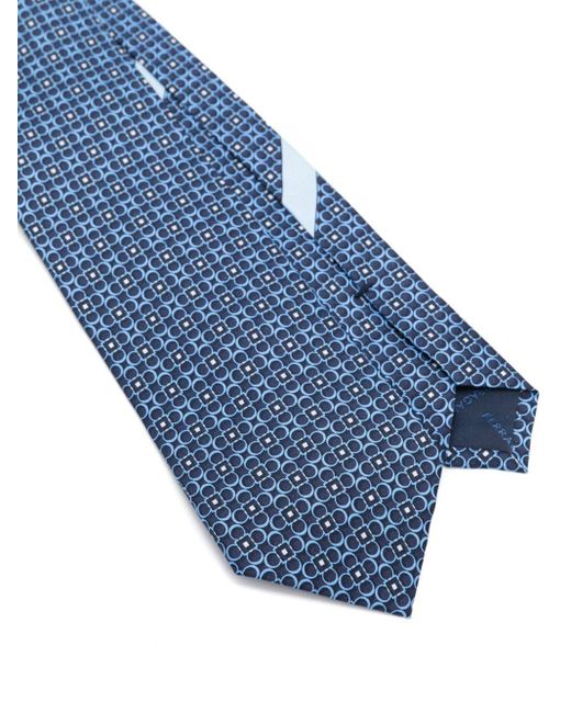 Ferragamo Blue Gancini-Pattern Silk Tie for men