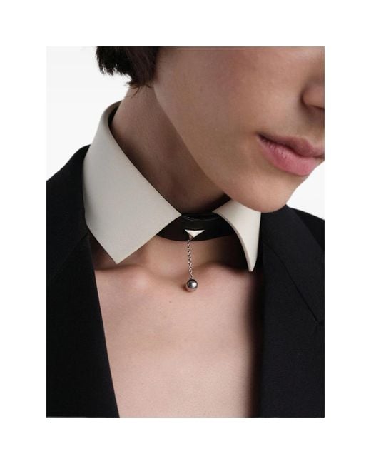 Fendi Black Logo-Pendant Leather Collar