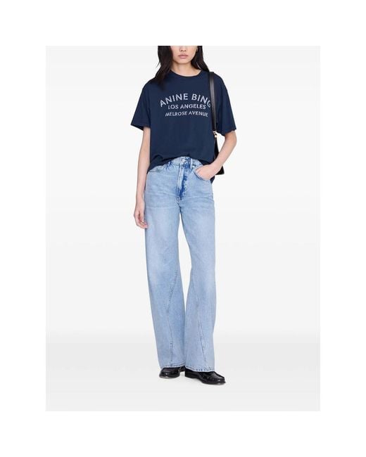 Anine Bing Blue Cade Logo-Detail Short-Sleeve T-Shirt
