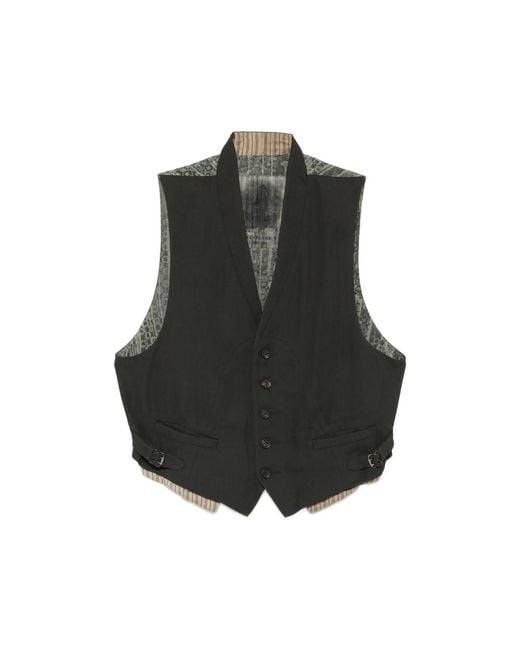 Ziggy Chen Black Patterned-Back Waistcoat for men